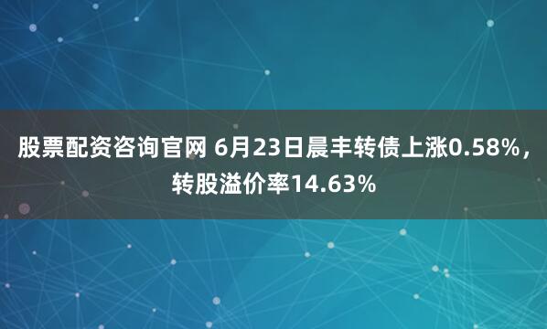 股票配资咨询官网 6月23日晨丰转债上涨0.58%,转股溢价率14.63%
