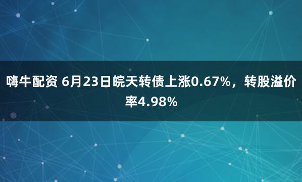 嗨牛配资 6月23日皖天转债上涨0.67%,转股溢价率4.98%