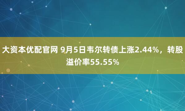 大资本优配官网 9月5日韦尔转债上涨2.44%，转股溢价率55.55%